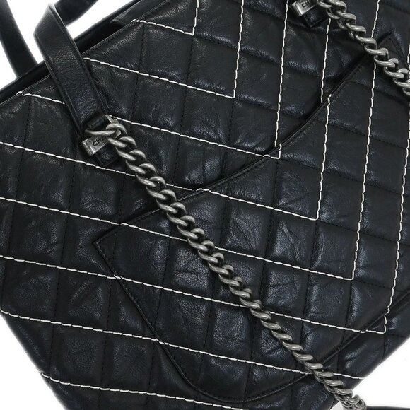 Chanel Black Calfskin Chevron Tote 2way Shoulder Handbag 145213 - Picture 4 of 10